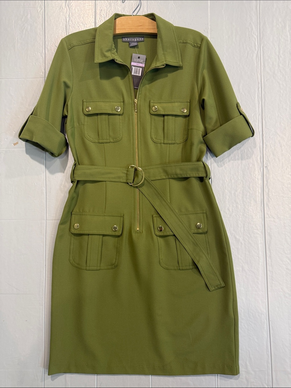 Sharagano NWT Olive Green Utility Shirt Dress